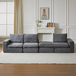 English Elm 99-Inch L-Shaped Corduroy Sectional Sofa With Chaise, Neck Pillows, And No Assembly Needed, Grey W834S00491
