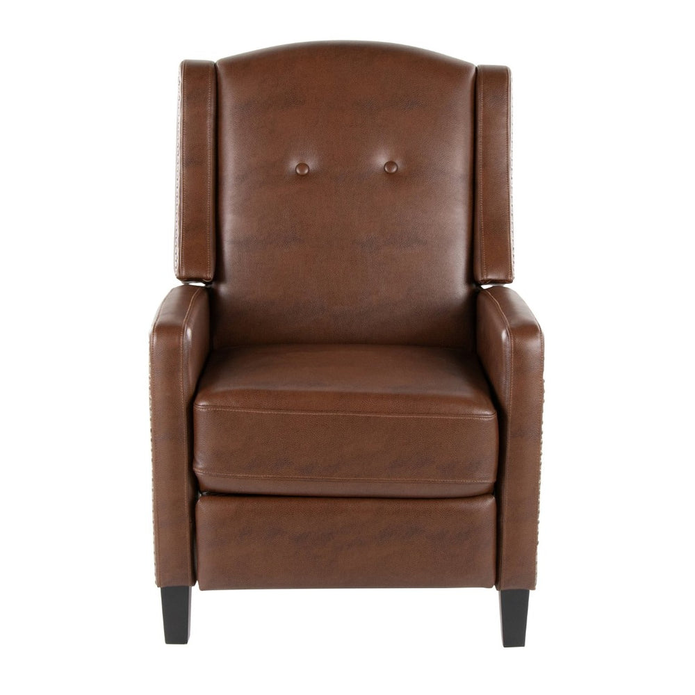 English Elm Stanley Tufted Faux Leather Manual Recliner with Black Wood Base for Living Room B202P471349