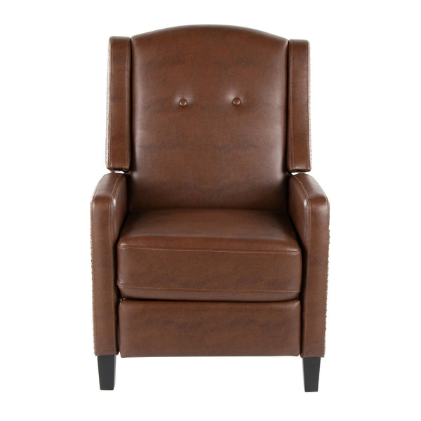 English Elm Stanley Tufted Faux Leather Manual Recliner with Black Wood Base for Living Room B202P471349