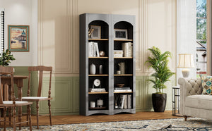English Elm On-Trend Free Standing 5 Tier Bookshelves Set Of 2, Farmhouse Grey Cabinets With Adjustable Shelves N721P245734E-GIGA