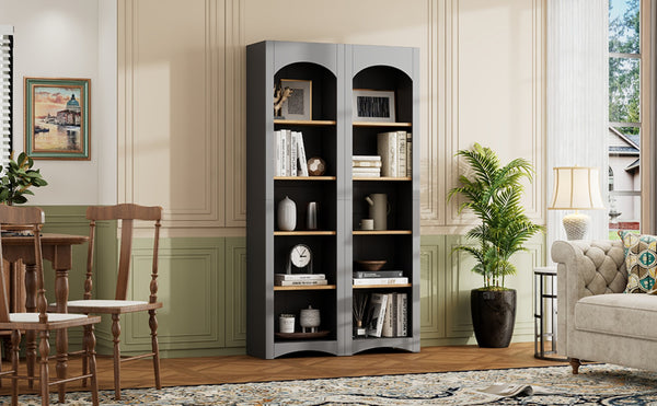 English Elm On-Trend Free Standing 5 Tier Bookshelves Set Of 2, Farmhouse Grey Cabinets With Adjustable Shelves N721P245734E-GIGA