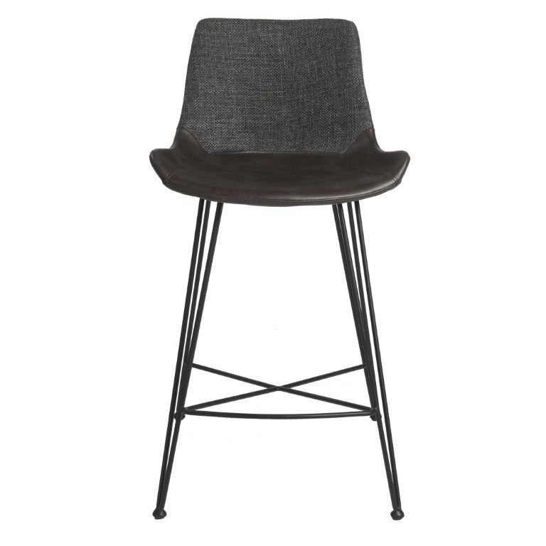 EuroStyle Alisa Two-Tone Upholstered Counter Stool with Matte Black Steel Base for Kitchen Islands 17647DKGRY
