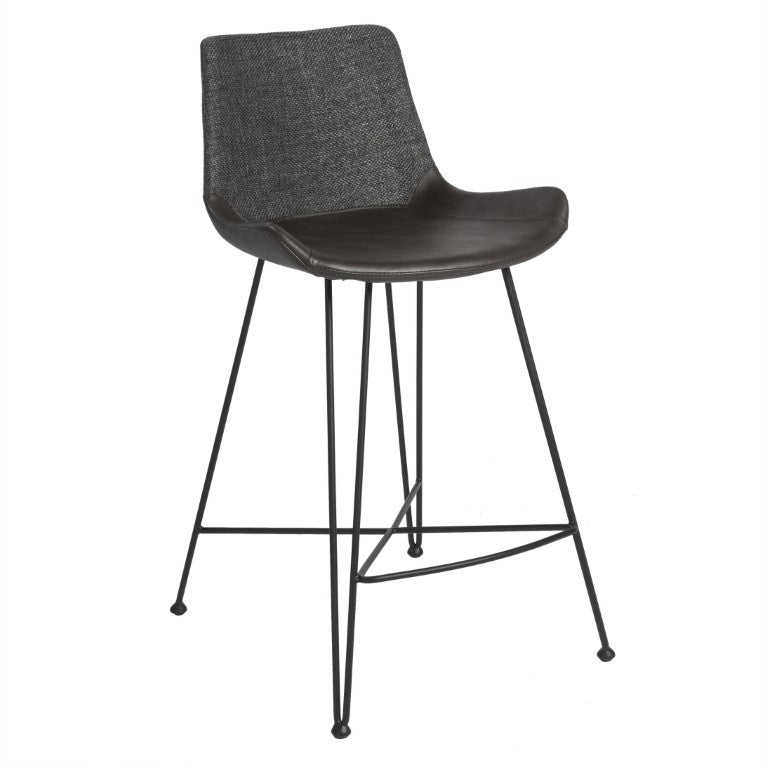 EuroStyle Alisa Two-Tone Upholstered Counter Stool with Matte Black Steel Base for Kitchen Islands 17647DKGRY