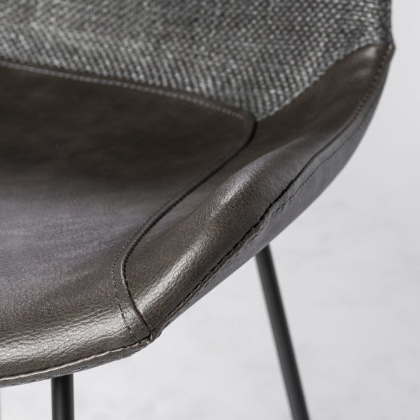 EuroStyle Alisa Two-Tone Upholstered Counter Stool with Matte Black Steel Base for Kitchen Islands 17647DKGRY