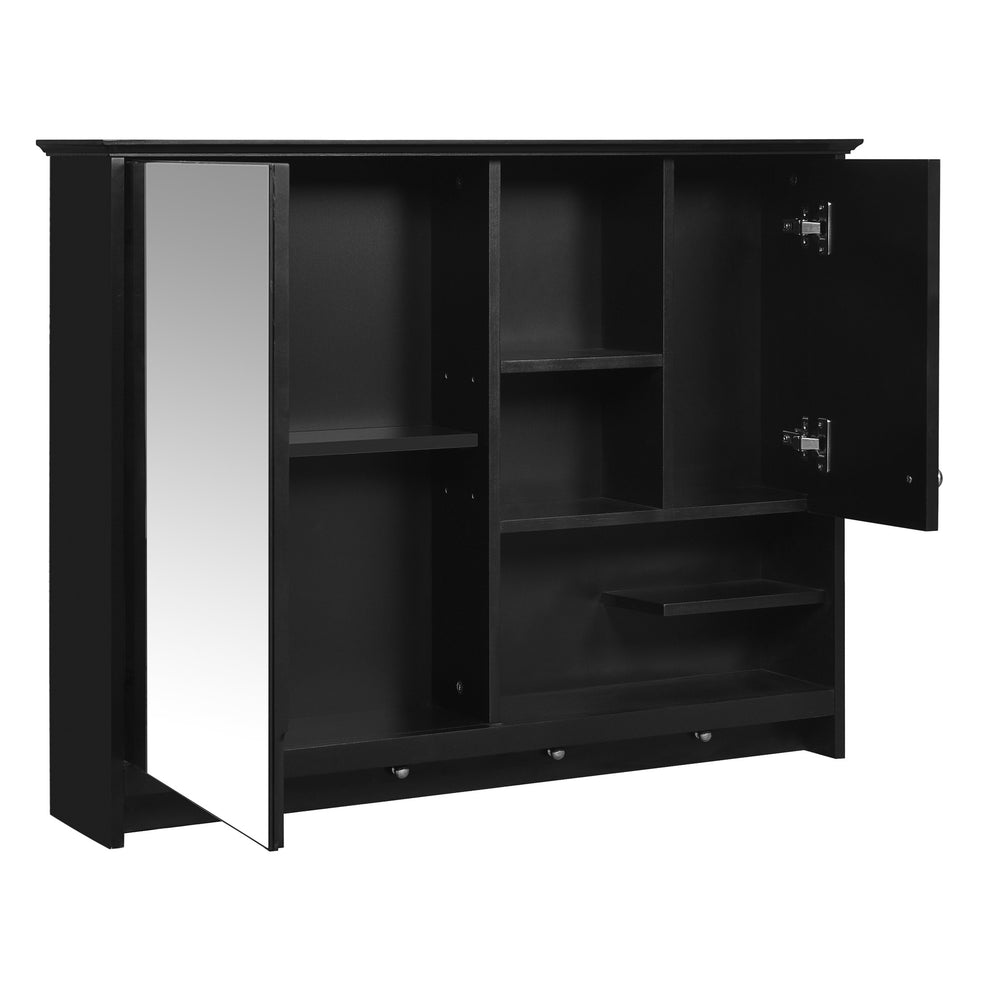 English Elm 36 Inch Wall Mounted Medicine Cabinet with HD Mirror, Adjustable Shelves, Towel Hooks, Modern Style Black N710P254924B