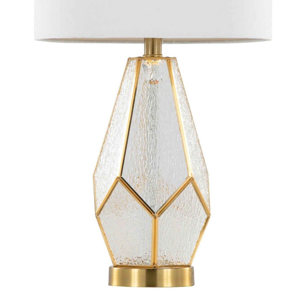English Elm Glass Glam Table Lamp Set Two Linen Shade Nightstand Bedroom Accent Lighting Gold,White B202P471580