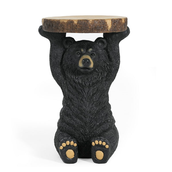 English Elm Christopher Knight Home® - Black Bear MGO Side Table Pedestal — Hand-Painted Resin Bear Stool with Faux Wood Top, Indoor/Outdoor Decor N765P353629K
