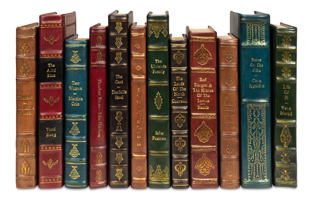 Sarreid Rebound Leather Books Set Of 12 - Unique Hand-bound Assorted Colors And Sizes For Collectors Brown  17651