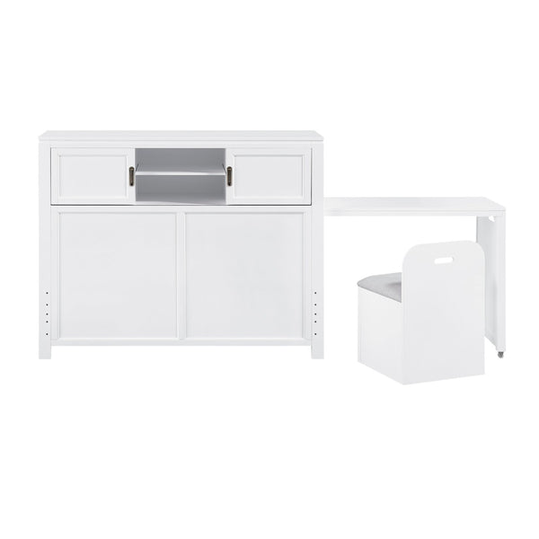 English Elm Gray Full Platform Bed with Bookcase Headboard Fold Out Desk Drawers and Footboard Bench White B011S02326
