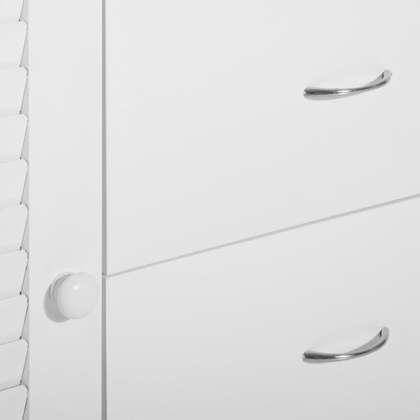 English Elm HOMCOM Modern Sideboard Buffet Cabinet with 4 Drawers & 2 Louvered Doors, White Storage Credenza W2225S00052