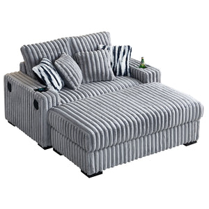 English Elm 61.42Inch Square Arm Loveseat With Ottoman Upholstered Velvet, Bluetooth Speaker, Wireless Charger, USB Ports, Cup Holder, Cozy Channeling Design LIGHT GREY W579S00020