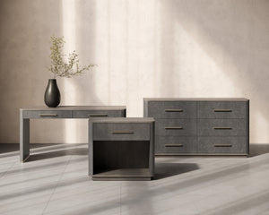 Sunpan Altman Retro-Inspired Nightstand with Faux Leather Frame & Soft-Close Drawers for Stylish Storage