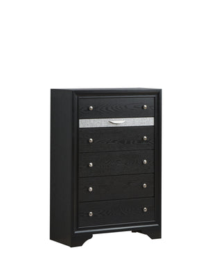 English Elm Madrid 6-Drawer Chest with Felt Lined Tray, Silver Acrylic Trim & Nickel Handles for Modern Storage Black 56 L x 37 W x 20 H B078P286059