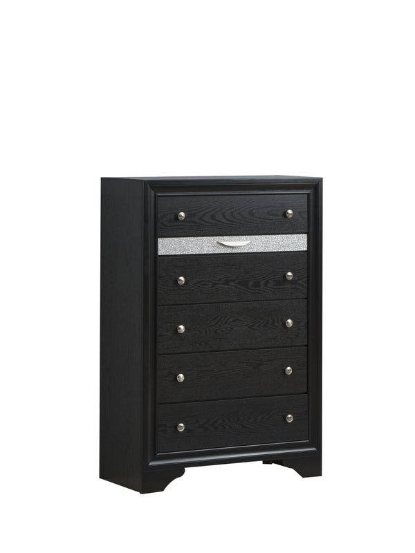 English Elm Madrid 6-Drawer Chest with Felt Lined Tray, Silver Acrylic Trim & Nickel Handles for Modern Storage Black 56 L x 37 W x 20 H B078P286059