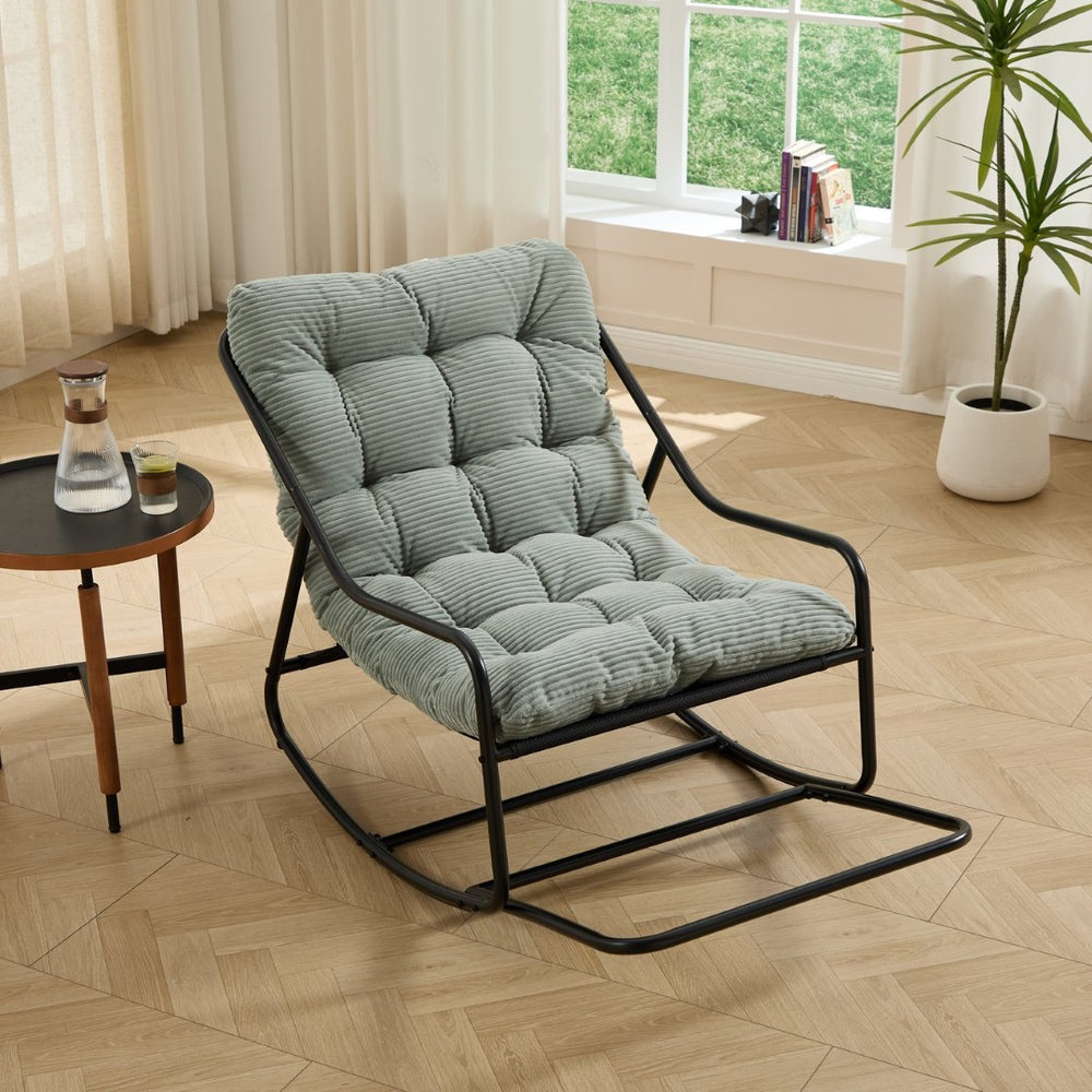 English Elm Outdoor Rocking Chair Steel Frame with Corduroy Cushion for Patio Bedroom Reading W640P443545