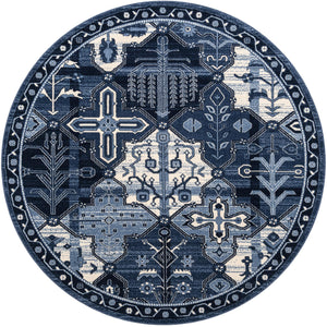 Unique Loom La Jolla Cathedral Machine Made Geometric Rug Blue, Ivory/Light Blue/Navy Blue 8' 0" x 8' 0"