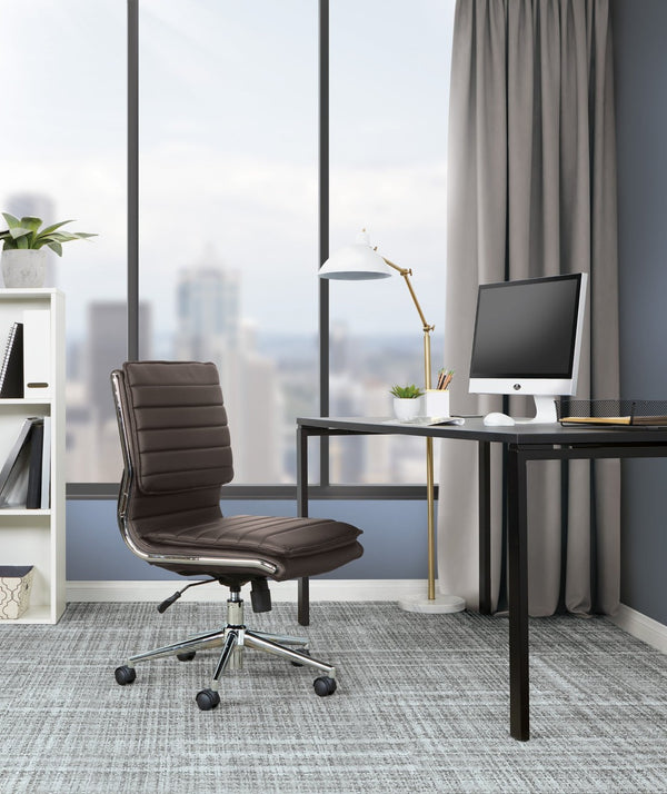 OSP Home Furnishings Armless Mid-back Faux Leather Office Chair with Lumbar Support and Chrome Base Espresso SPX23592C-U1
