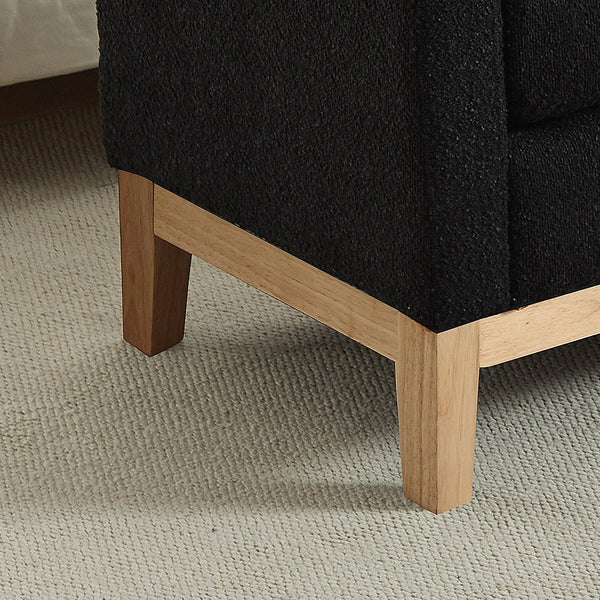 English Elm 66.34"W Elegant Upholstered Bench & Daybed, Soft Black Boucle, Natural Wood Legs & Bolster Pillows W3188S00019