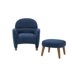 English Elm Modern Upholstered Accent Chair with Ottoman Set for Cozy Reading Nooks and Small Spaces Blue W2085P382558