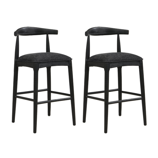 English Elm Christopher Knight Home® - BAR STOOL ladder-back farmhouse set of 2 with upholstered rubberwood seats, tapered legs, timeless charm Black N771P339893H