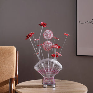 English Elm Aluminum Floral Table Lamp With Red Roses & Silver Buds - Elegant Led Accent For Bedroom & Living Room B072P220155