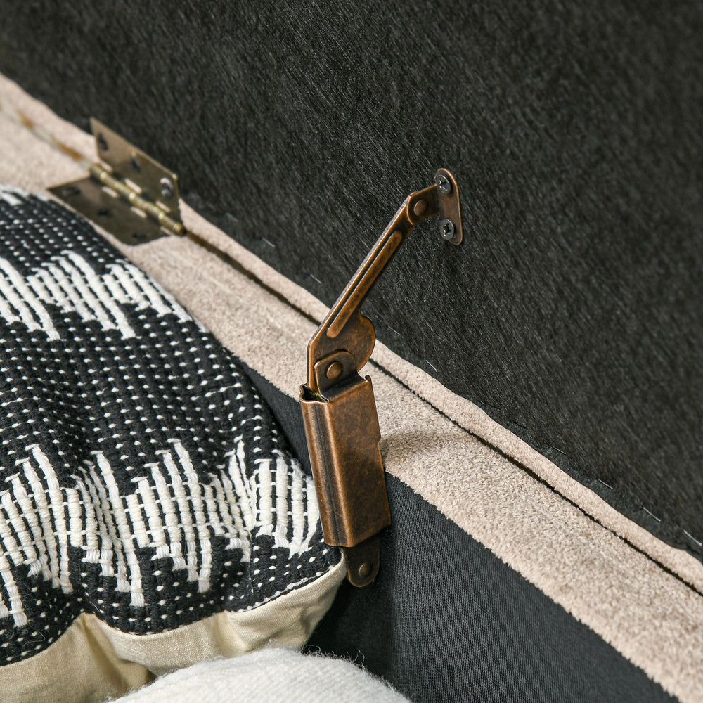 English Elm HOMCOM Plush Teddy Fleece Storage Ottoman Bench 43.3" Oval Upholstered Seat with Wood Legs, Beige W2225P229334