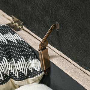 English Elm HOMCOM Plush Teddy Fleece Storage Ottoman Bench 43.3" Oval Upholstered Seat with Wood Legs, Beige W2225P229334