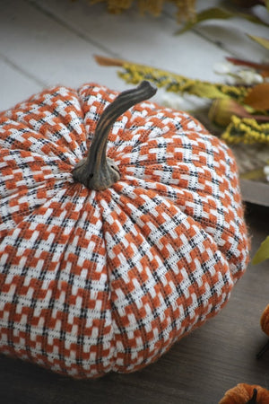 English Elm Set Of 2 Fabric Pumpkins - Cozy Orange Autumn Decor For Thanksgiving, Fall Festivals & Home Styling W2078P246704-GIGA