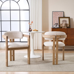English Elm Indoor Solid Wood Round Back Dining Chairs Cushioned Beige Upholstered Set of Two Beige+Natural N772P411377N
