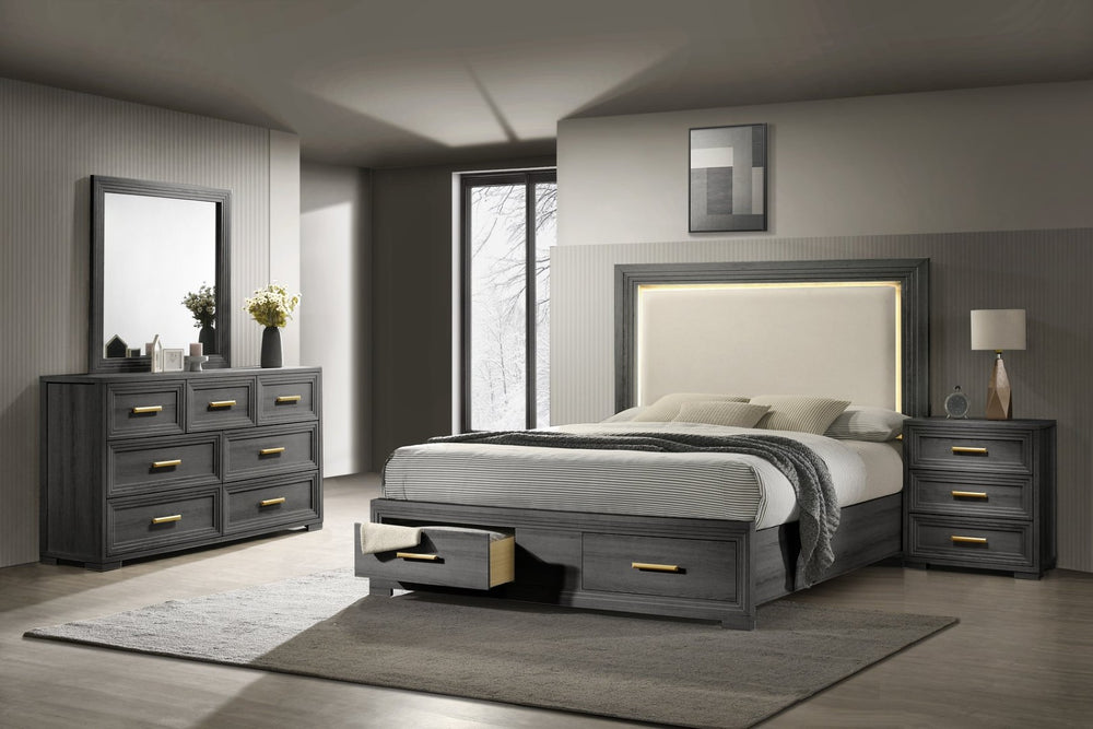 English Elm Colorado Queen Bedroom Set Wood Construction Led Headboard Contemporary Four Piece B009S02320