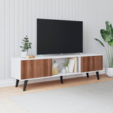 Manhattan Comfort Doyers Mid-Century Modern TV Stand White and Nut Brown 176AMC188