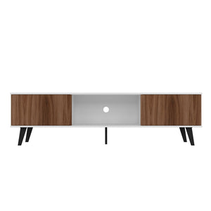 Manhattan Comfort Doyers Mid-Century Modern TV Stand White and Nut Brown 176AMC188