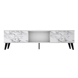 Manhattan Comfort Doyers Mid-Century Modern TV Stand White and Marble Stamp 176AMC208