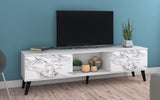 Manhattan Comfort Doyers Mid-Century Modern TV Stand White and Marble Stamp 176AMC208