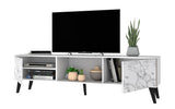 Manhattan Comfort Doyers Mid-Century Modern TV Stand White and Marble Stamp 176AMC208