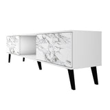 Manhattan Comfort Doyers Mid-Century Modern TV Stand White and Marble Stamp 176AMC208