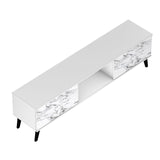 Manhattan Comfort Doyers Mid-Century Modern TV Stand White and Marble Stamp 176AMC208