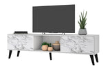 Manhattan Comfort Doyers Mid-Century Modern TV Stand White and Marble Stamp 176AMC208