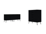 Manhattan Comfort Rockefeller Mid-Century Modern 2-Piece Wide and Tall Dresser Black 176GMC2