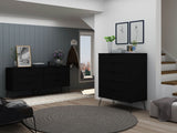 Manhattan Comfort Rockefeller Mid-Century Modern 2-Piece Wide and Tall Dresser Black 176GMC2