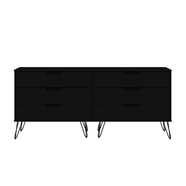 Manhattan Comfort Rockefeller Mid-Century Modern 2-Piece Wide and Tall Dresser Black 176GMC2