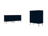 Manhattan Comfort Rockefeller Mid-Century Modern 2-Piece Wide and Tall Dresser Tatiana Midnight Blue 176GMC4