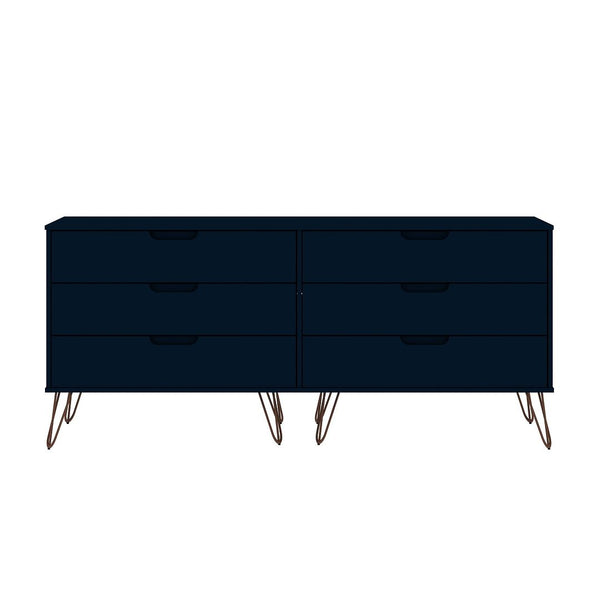Manhattan Comfort Rockefeller Mid-Century Modern 2-Piece Wide and Tall Dresser Tatiana Midnight Blue 176GMC4