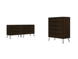 Manhattan Comfort Rockefeller Mid-Century Modern 2-Piece Wide and Tall Dresser Brown 176GMC5