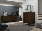 Manhattan Comfort Rockefeller Mid-Century Modern 2-Piece Wide and Tall Dresser Brown 176GMC5