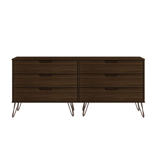 Manhattan Comfort Rockefeller Mid-Century Modern 2-Piece Wide and Tall Dresser Brown 176GMC5