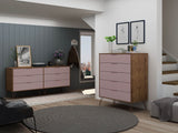 Manhattan Comfort Rockefeller Mid-Century Modern 2-Piece Wide and Tall Dresser Nature and Rose Pink 176GMC6