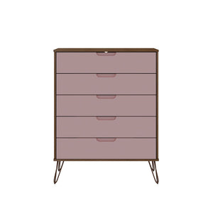 Manhattan Comfort Rockefeller Mid-Century Modern 2-Piece Wide and Tall Dresser Nature and Rose Pink 176GMC6