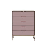 Manhattan Comfort Rockefeller Mid-Century Modern 2-Piece Wide and Tall Dresser Nature and Rose Pink 176GMC6