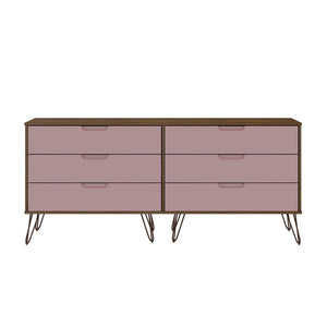 Manhattan Comfort Rockefeller Mid-Century Modern 2-Piece Wide and Tall Dresser Nature and Rose Pink 176GMC6